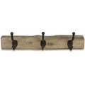 19" Brown Natural Rustic Live Edge Wood Three Hook Wall Mount Coat Rack. Coat hanger isolated on a plain white background, in a brown wood finish.