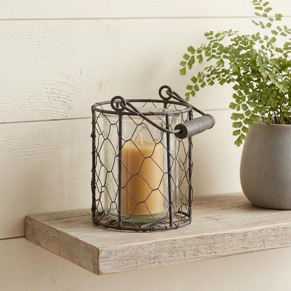 5" Clear And Brown Metal Tabletop Lantern Candle Holder