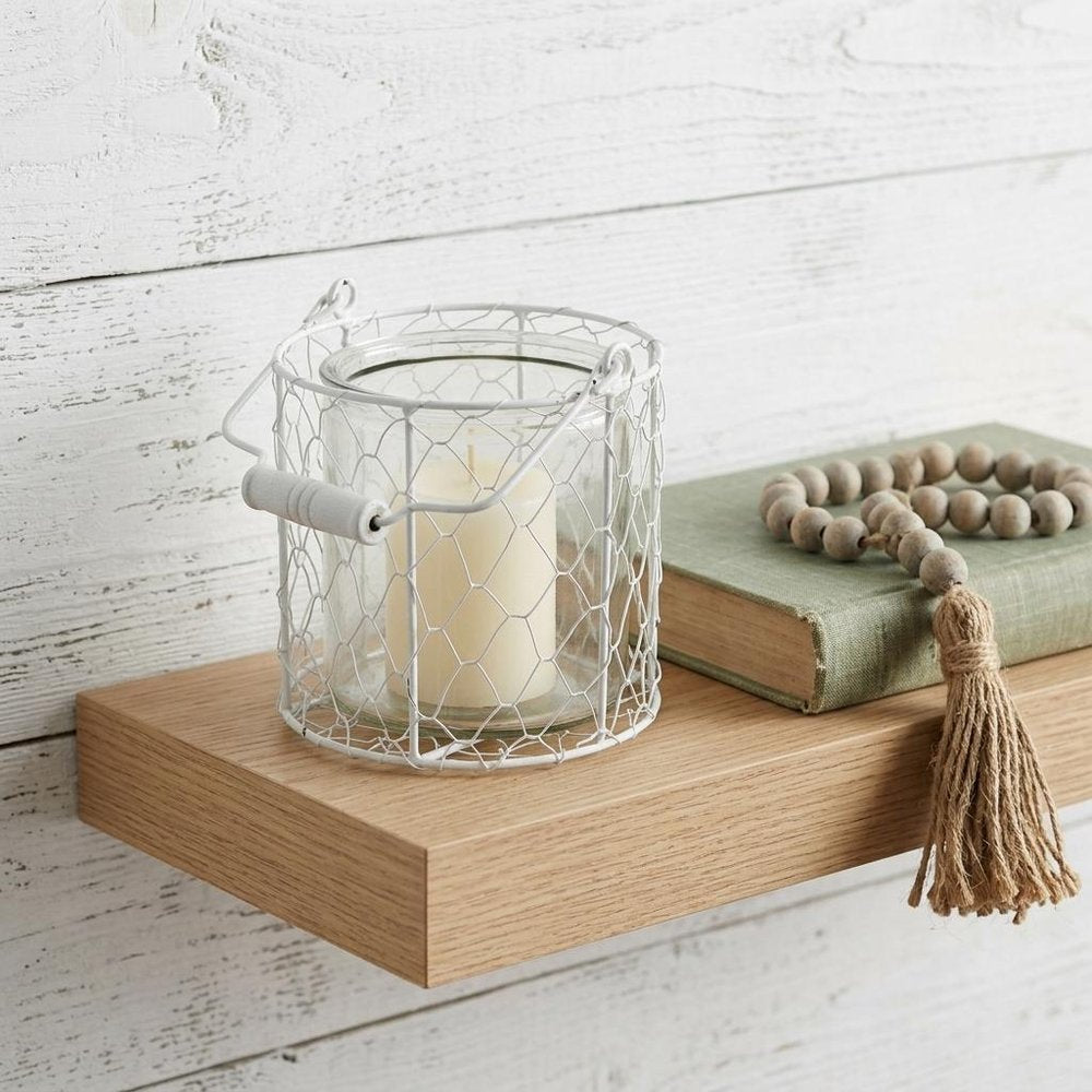 5" White Metal Tabletop Lantern Candle Holder