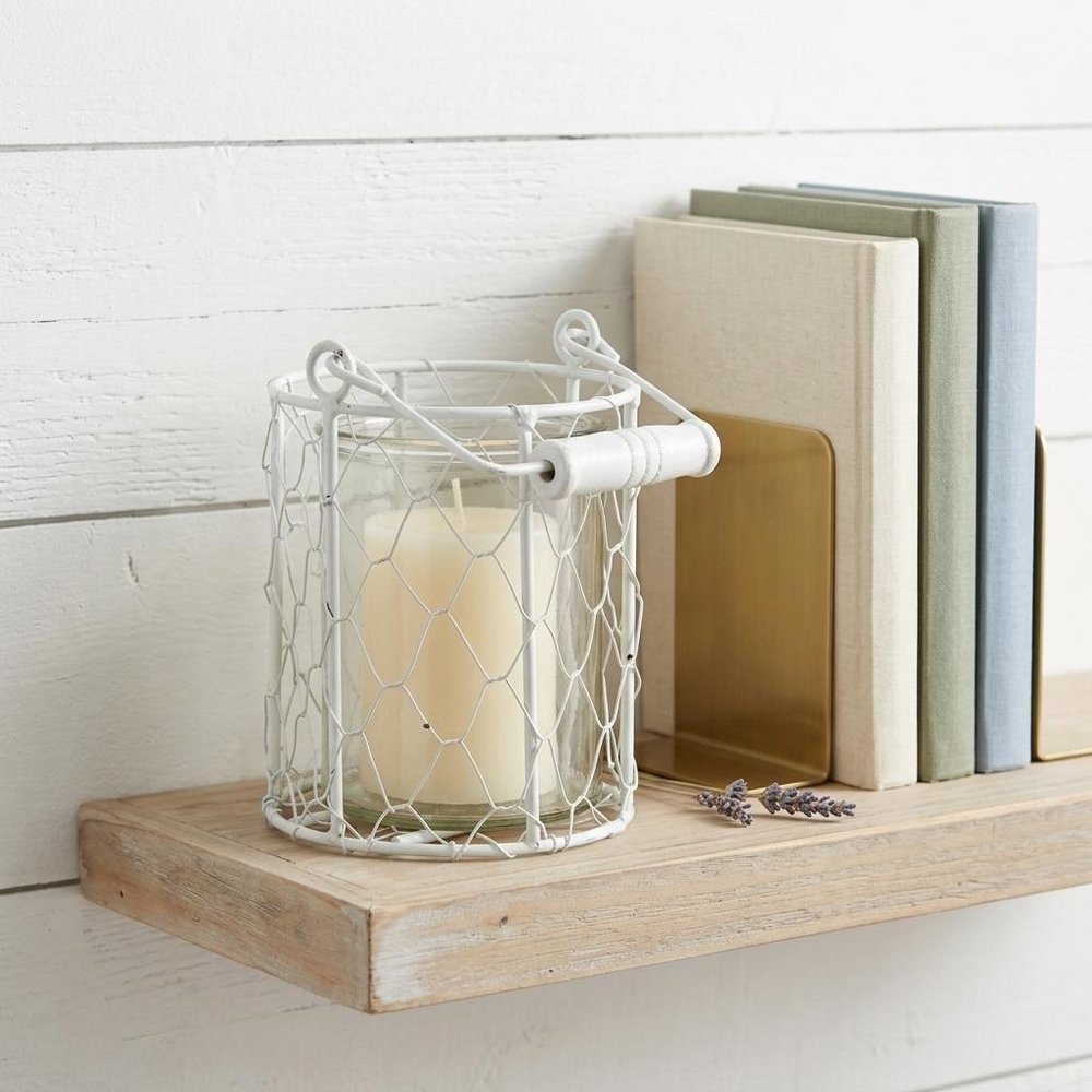 5" White Metal Tabletop Lantern Candle Holder
