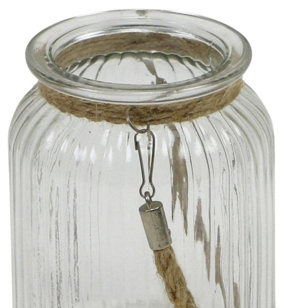 6" Brown And Clear Glass Tabletop Lantern Candle Holder