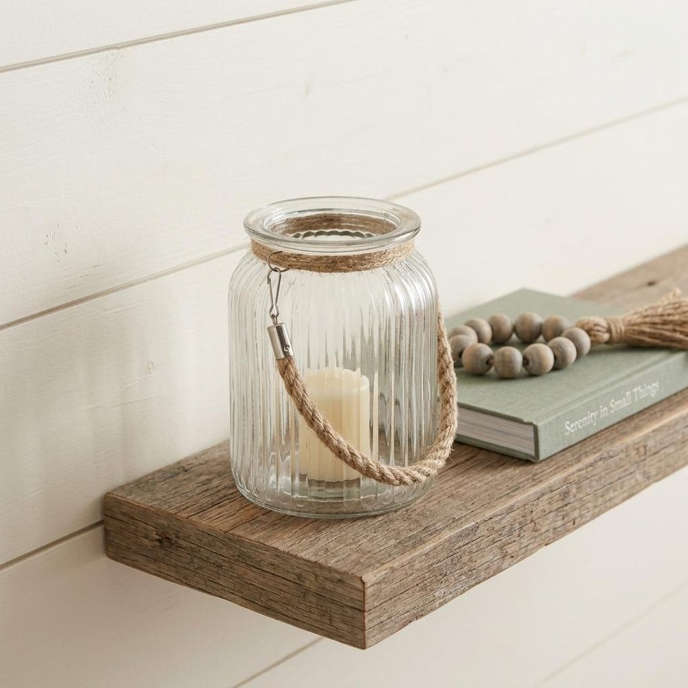 6" Brown And Clear Glass Tabletop Lantern Candle Holder