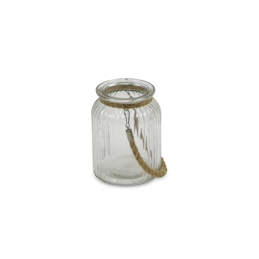 6" Brown And Clear Glass Tabletop Lantern Candle Holder