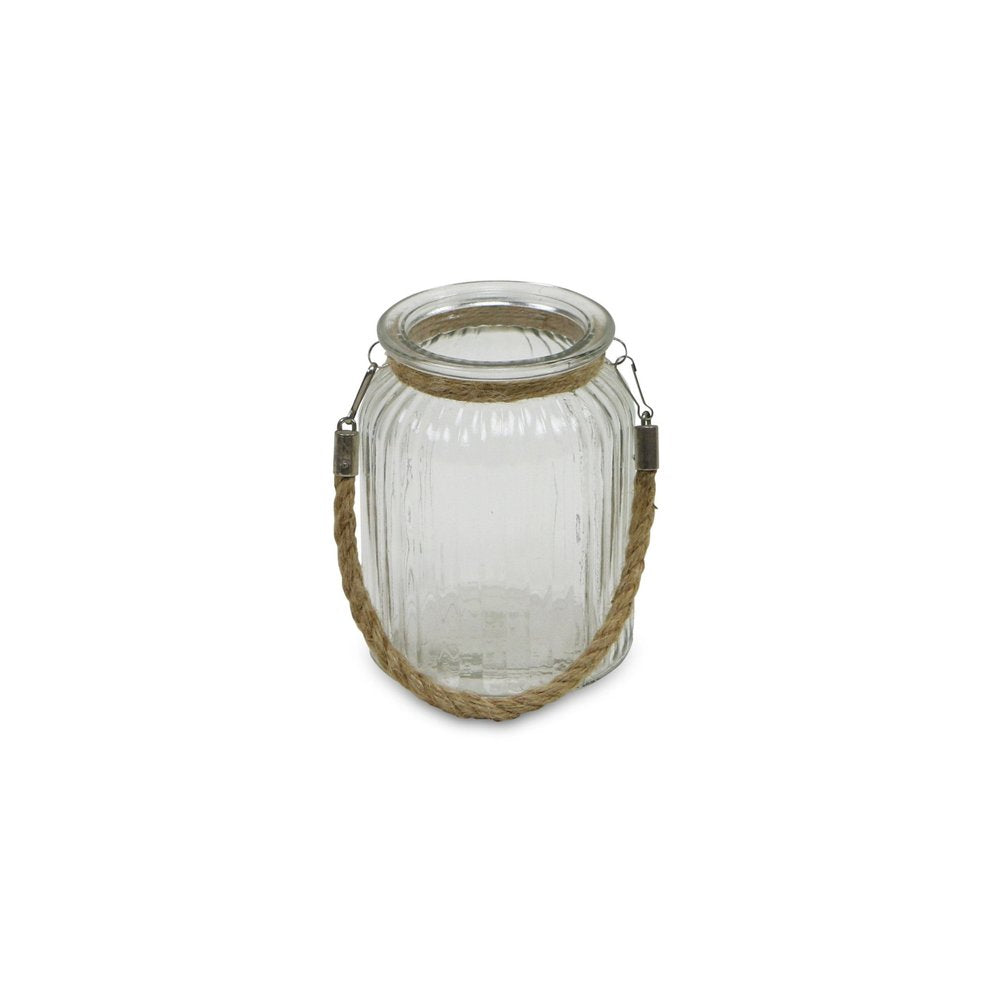6" Brown And Clear Glass Tabletop Lantern Candle Holder
