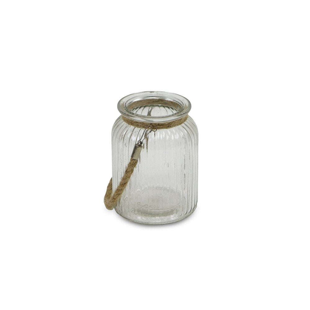 6" Brown And Clear Glass Tabletop Lantern Candle Holder