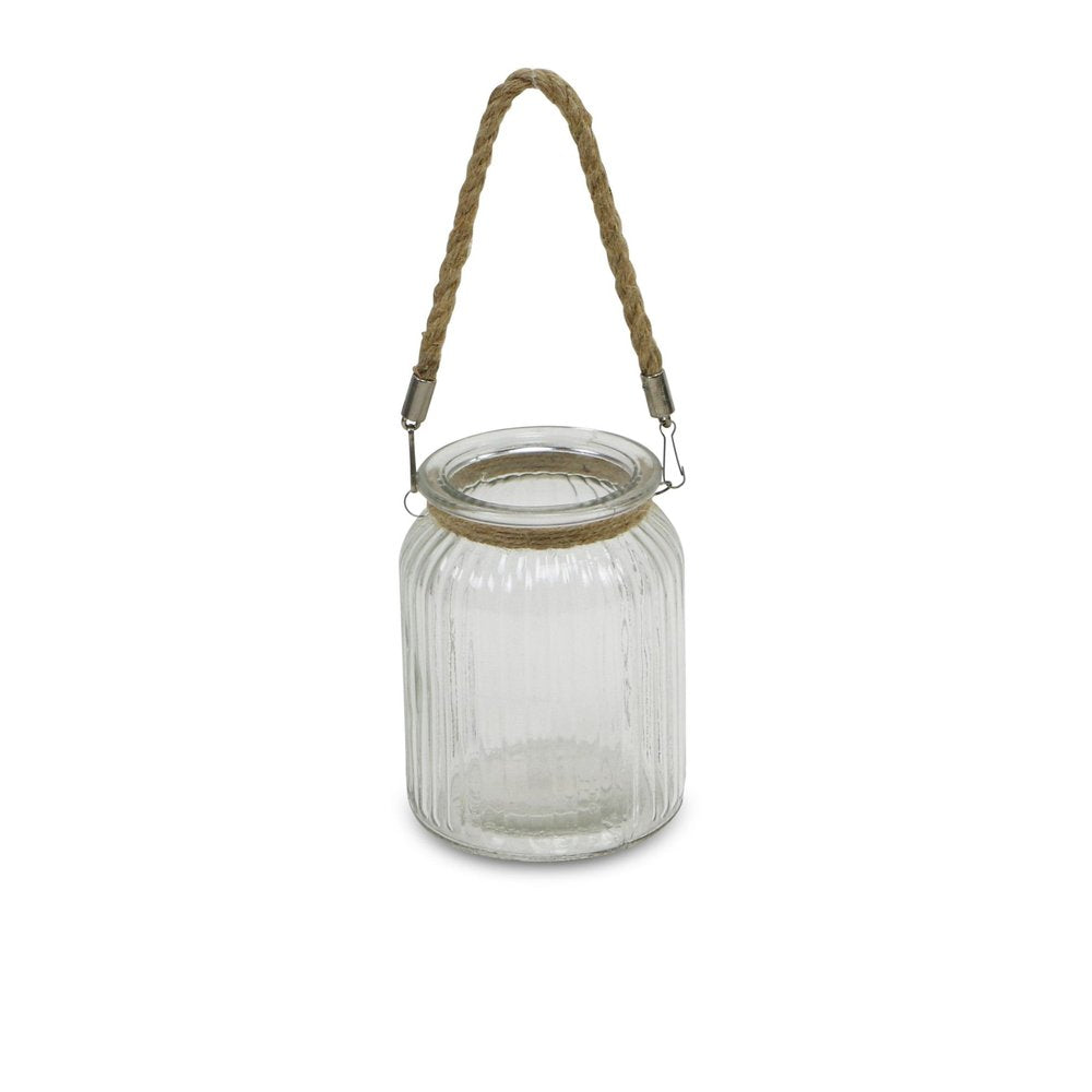 6" Brown And Clear Glass Tabletop Lantern Candle Holder