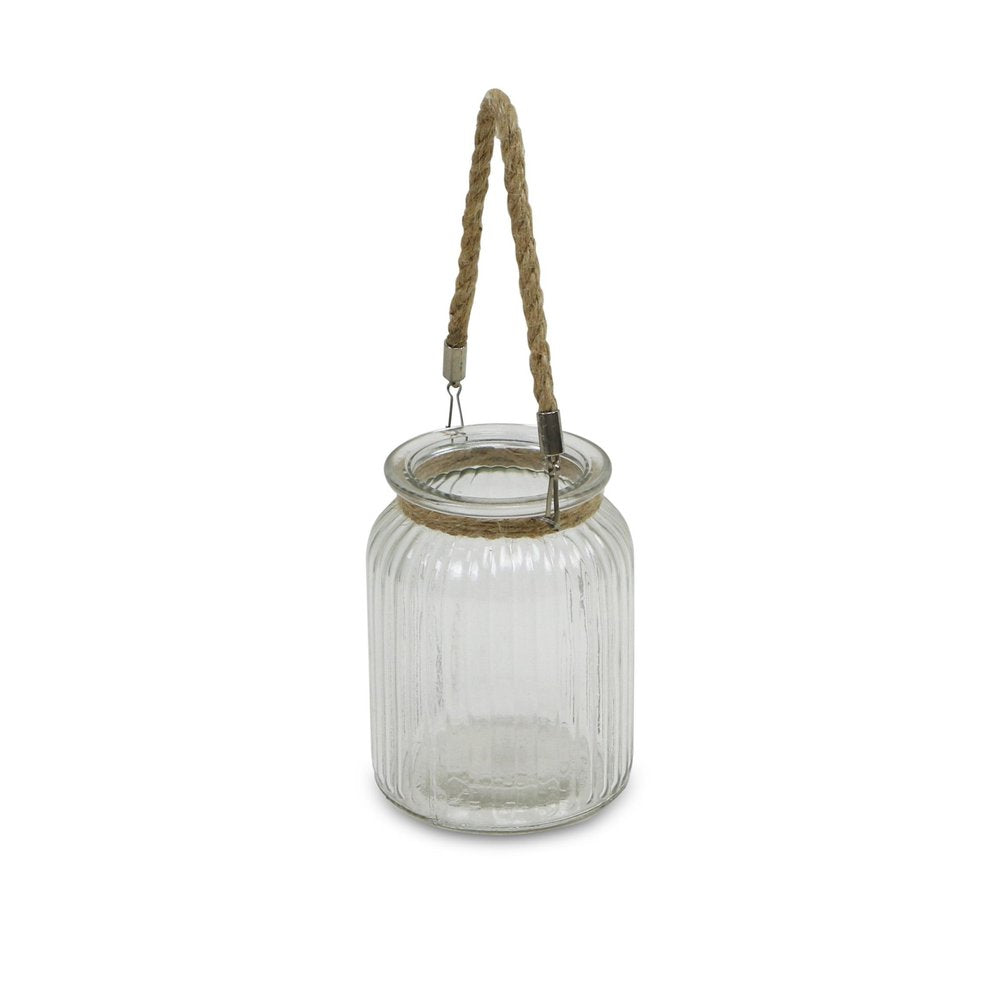 6" Brown And Clear Glass Tabletop Lantern Candle Holder