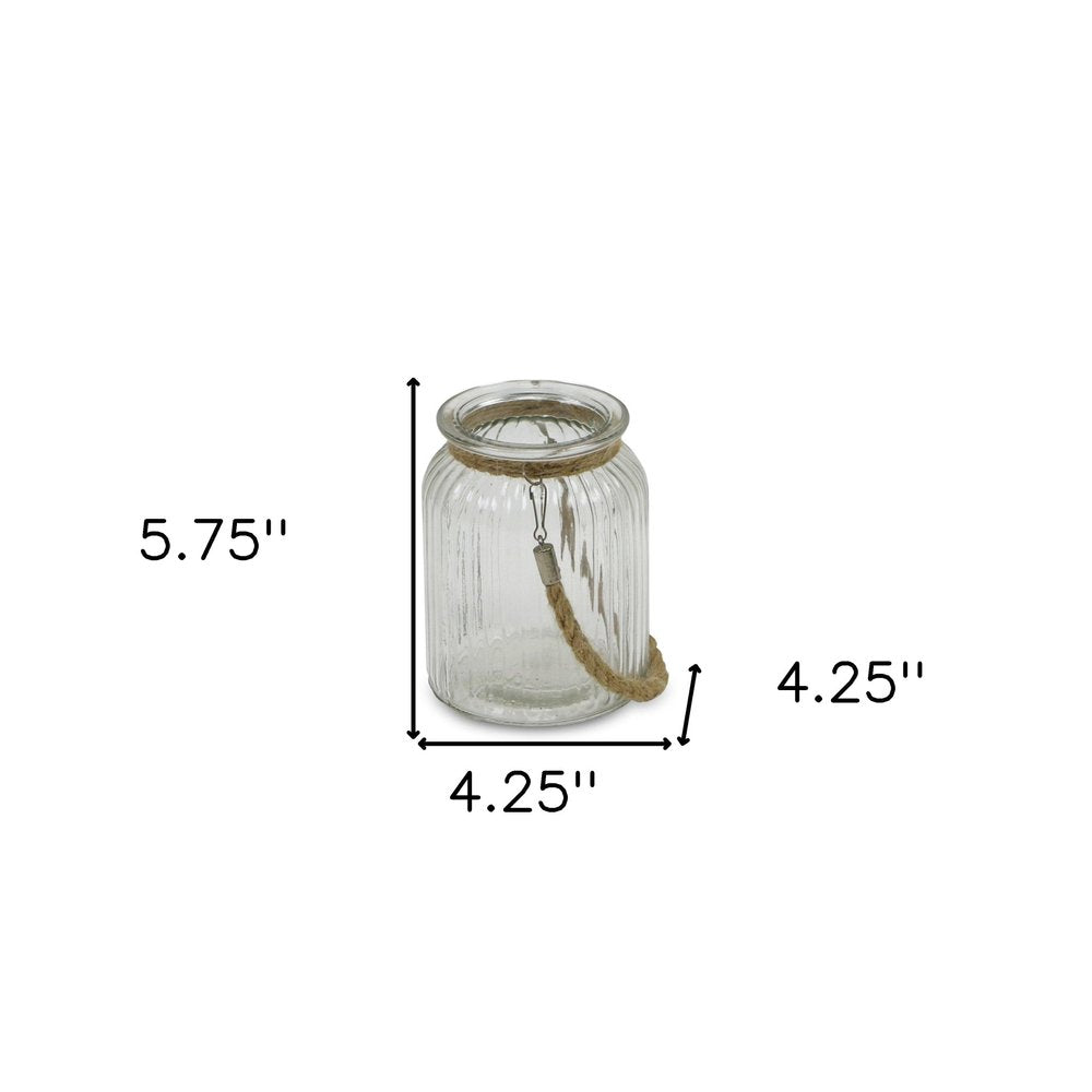 6" Brown And Clear Glass Tabletop Lantern Candle Holder
