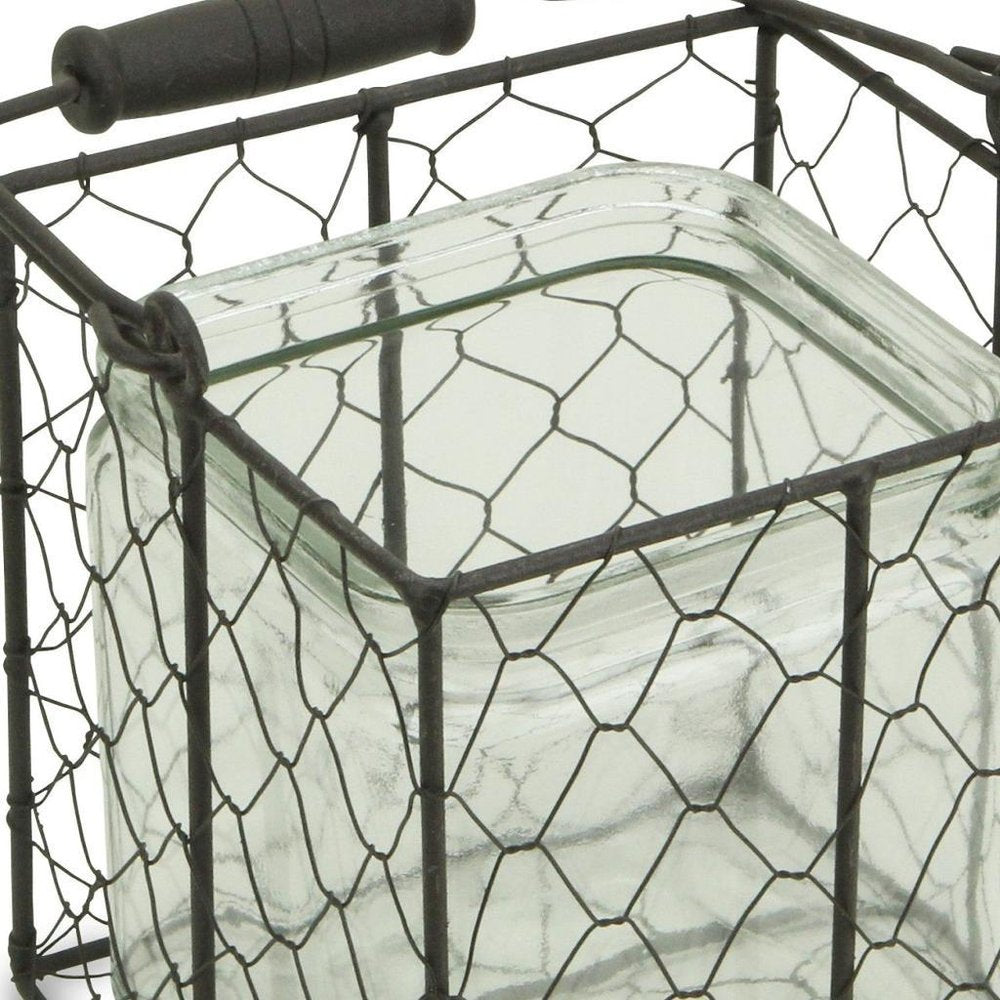 6" Clear and Brown Glass and Metal Lattice Tabletop Lantern Candle Holder