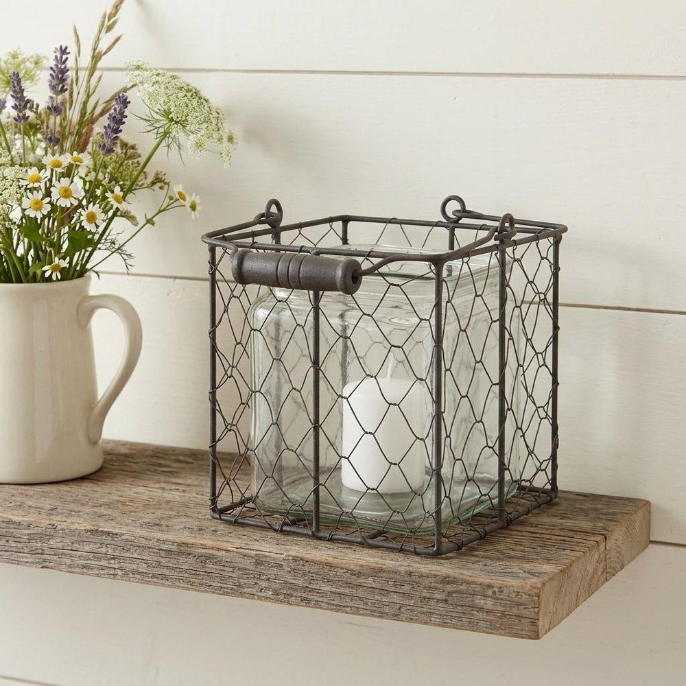 6" Clear and Brown Glass and Metal Lattice Tabletop Lantern Candle Holder