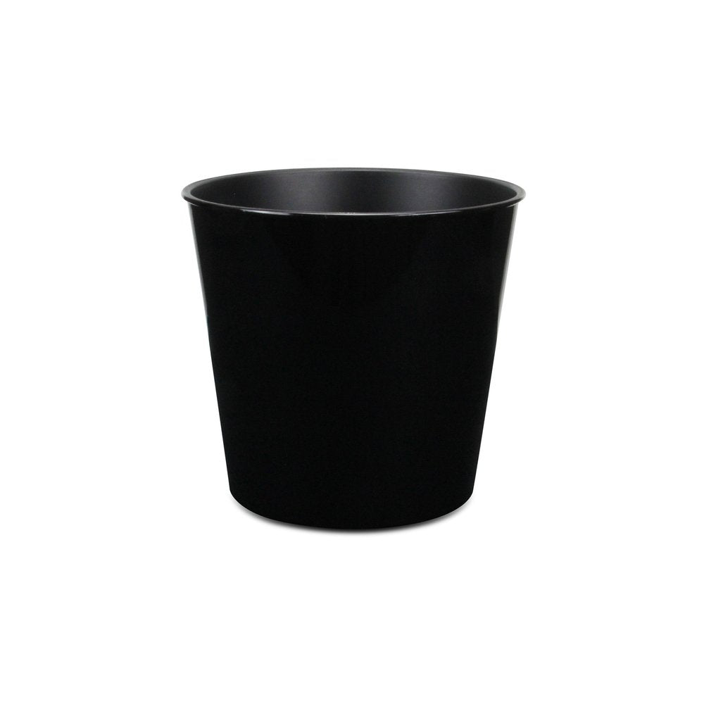 11" Black Recycled Plastic Indoor Outdoor Round Pot Planter. Outdoor planter isolated on a plain white background, finished in black plastic.