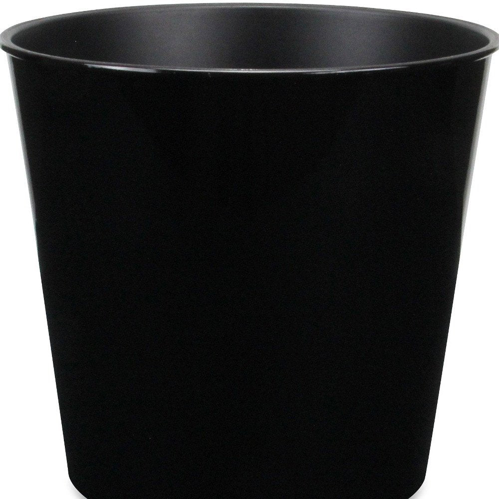 Cropped view of 11" Black Recycled Plastic Indoor Outdoor Round Pot Planter focusing on the black plastic surface.
