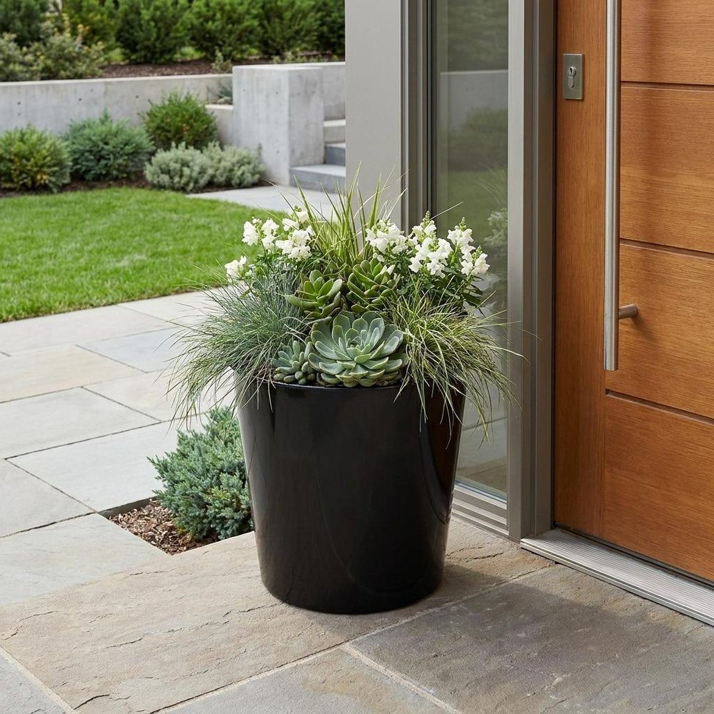 11" Black Recycled Plastic Indoor Outdoor Round Pot Planter