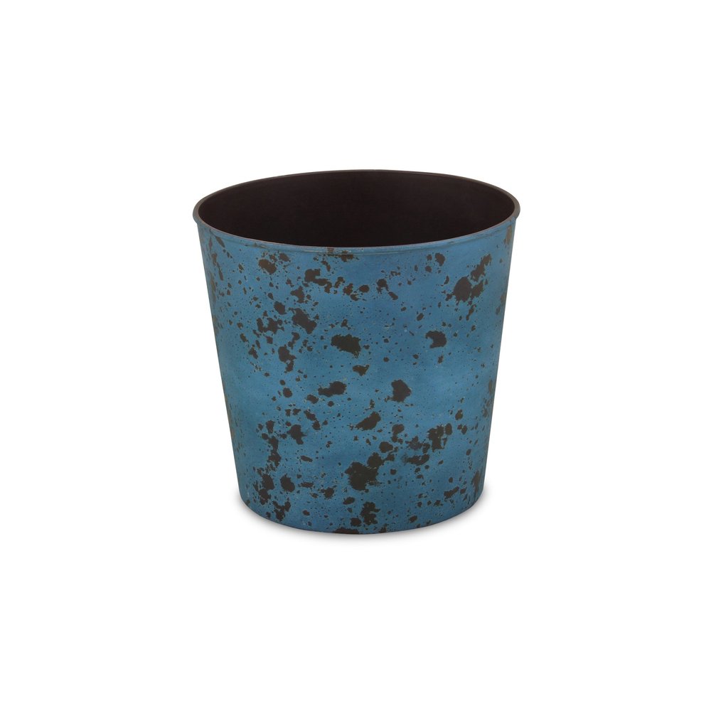 11" Blue Recycled Plastic Indoor Outdoor Round Pot Planter. Outdoor planter isolated on a plain white background, in a blue plastic finish.