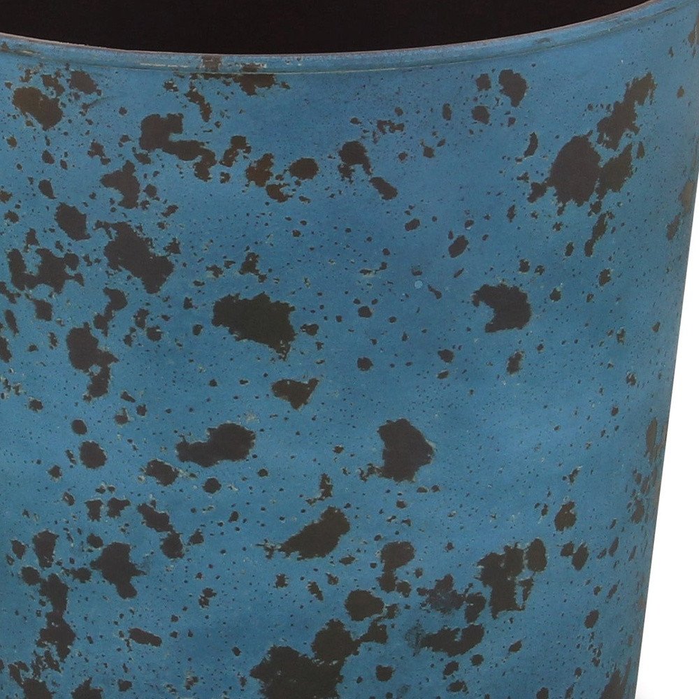 11" Blue Recycled Plastic Indoor Outdoor Round Pot Planter. Outdoor planter in blue plastic.