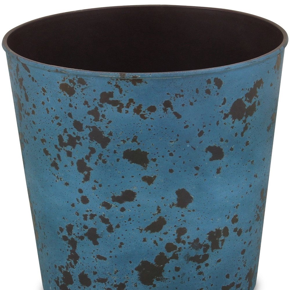 11" Blue Recycled Plastic Indoor Outdoor Round Pot Planter. Outdoor planter isolated on a plain white background, finished in blue plastic.