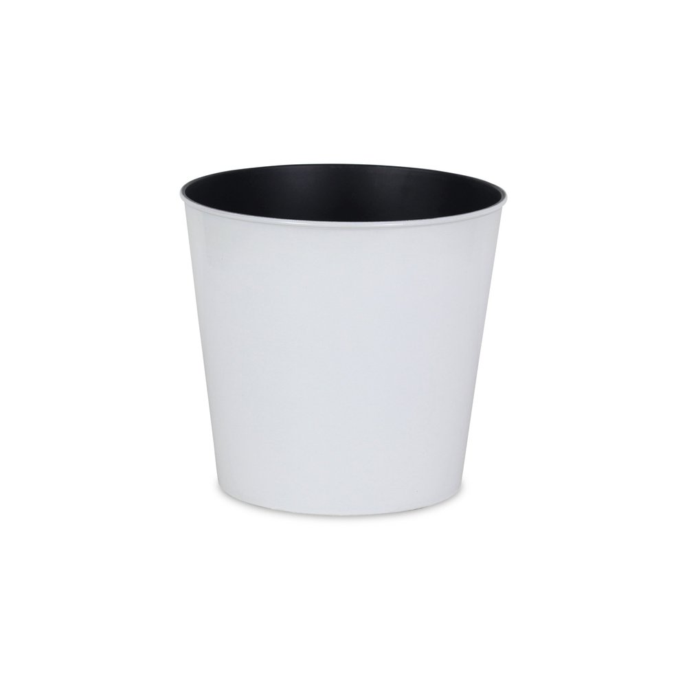 11" White Recycled Plastic Indoor Outdoor Round Pot Planter. Outdoor planter isolated on a plain white background, finished in white plastic.