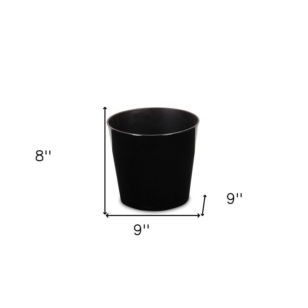 9" Black Recycled Plastic Indoor Outdoor Round Pot Planter on a white background