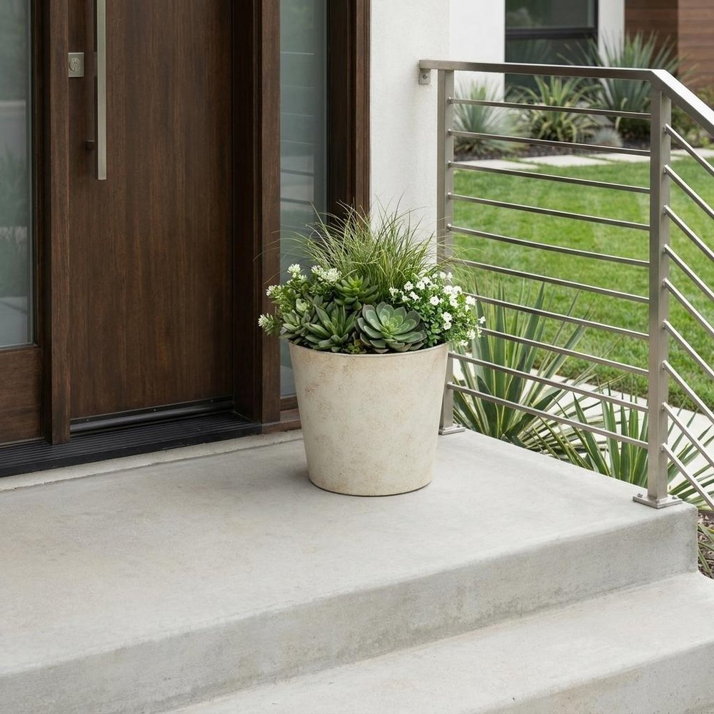 9" Gray Recycled Plastic Indoor Outdoor Round Pot Planter - SKU 488199