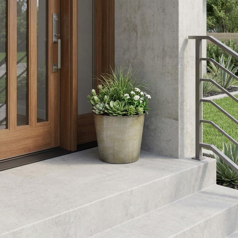 9" Gray Recycled Plastic Indoor Outdoor Round Pot Planter - SKU 488201
