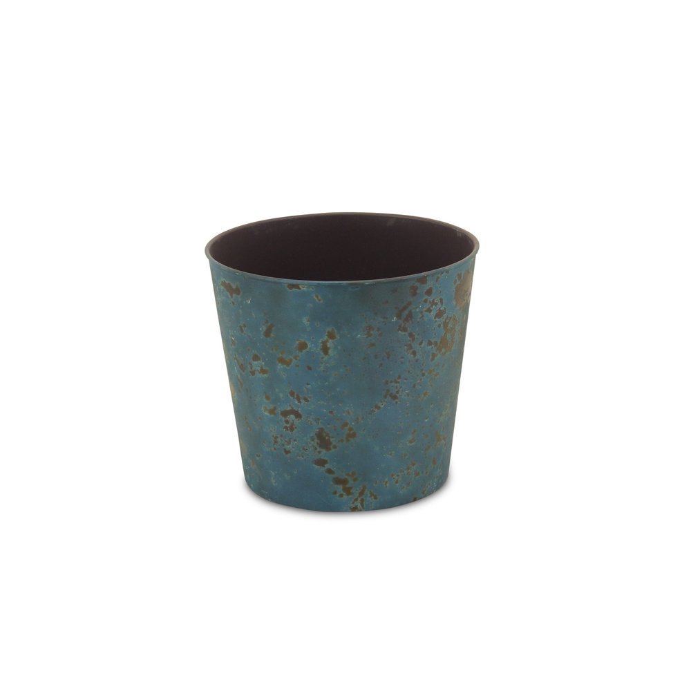 9" Blue Recycled Plastic Indoor Outdoor Round Pot Planter on a white background