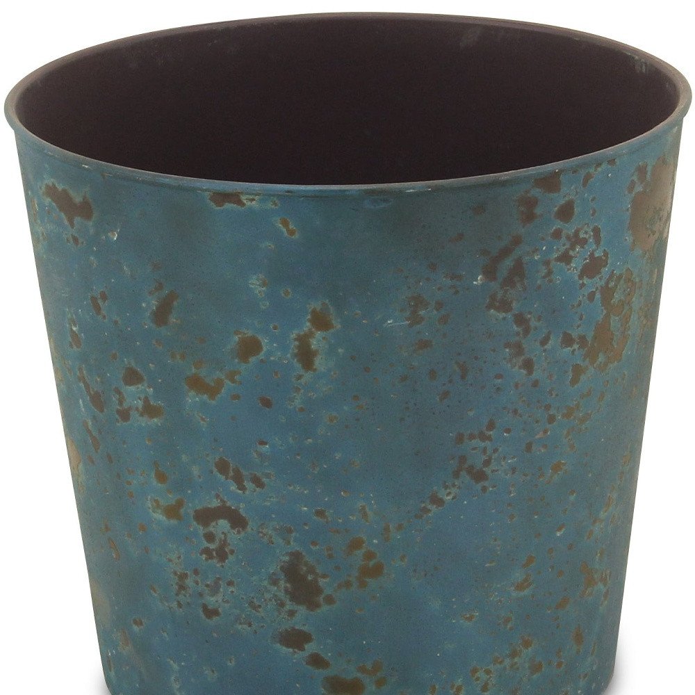 9" Blue Recycled Plastic Indoor Outdoor Round Pot Planter on a white background