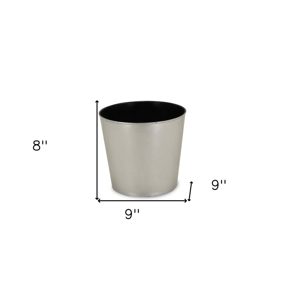 9" Silver Recycled Plastic Indoor Outdoor Round Pot Planter on a white background