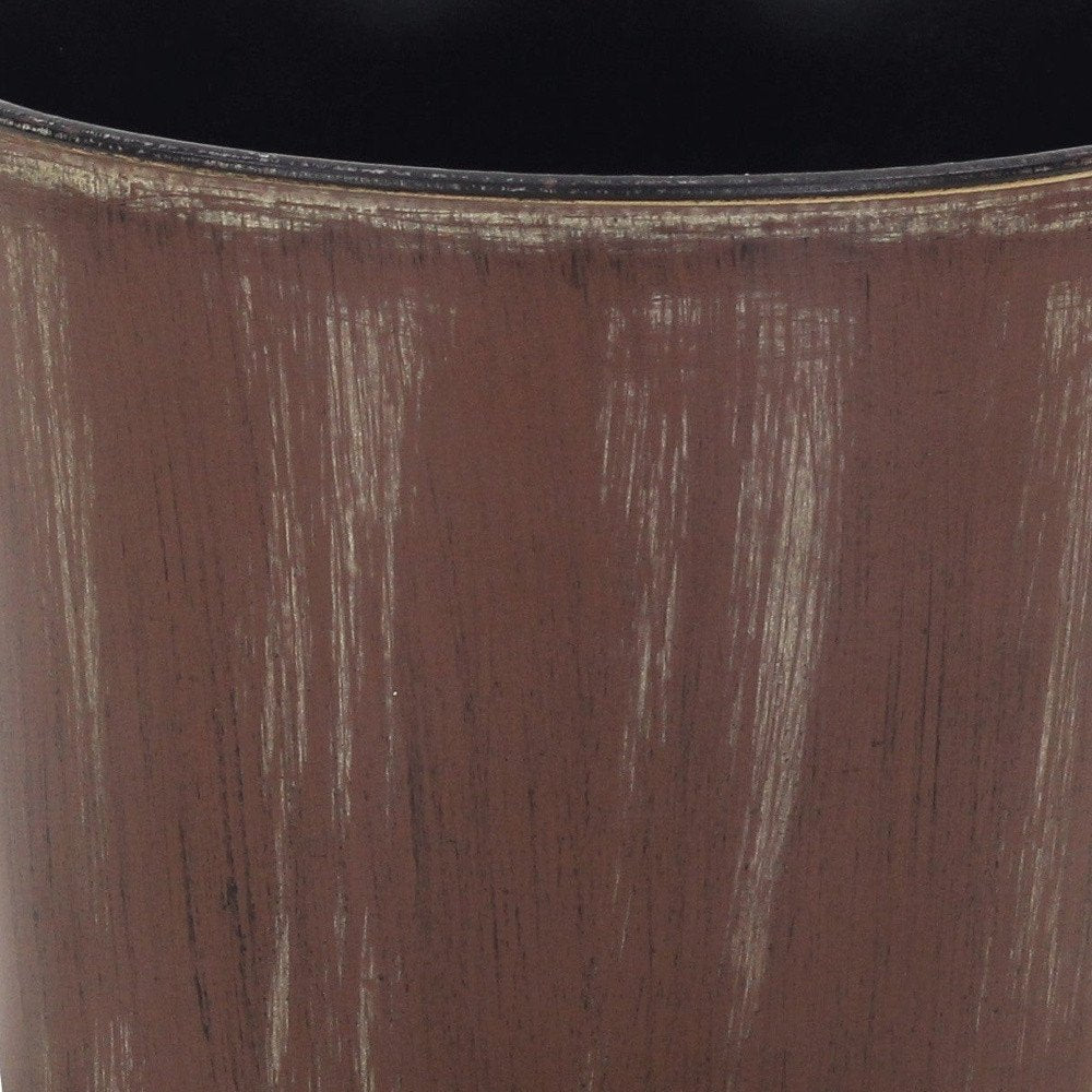 7" Brown and Ivory Textural Tone On Tone Recycled Plastic Indoor Outdoor Round Pot Planter close-up detail