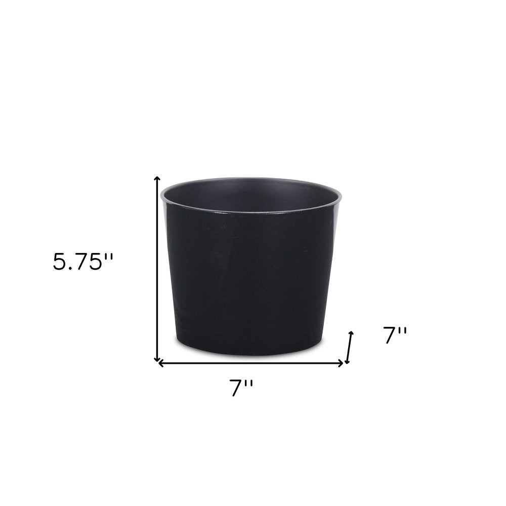 7" Black Recycled Plastic Indoor Outdoor Round Pot Planter - 5.75" H x 7" W x 7" D on a white background