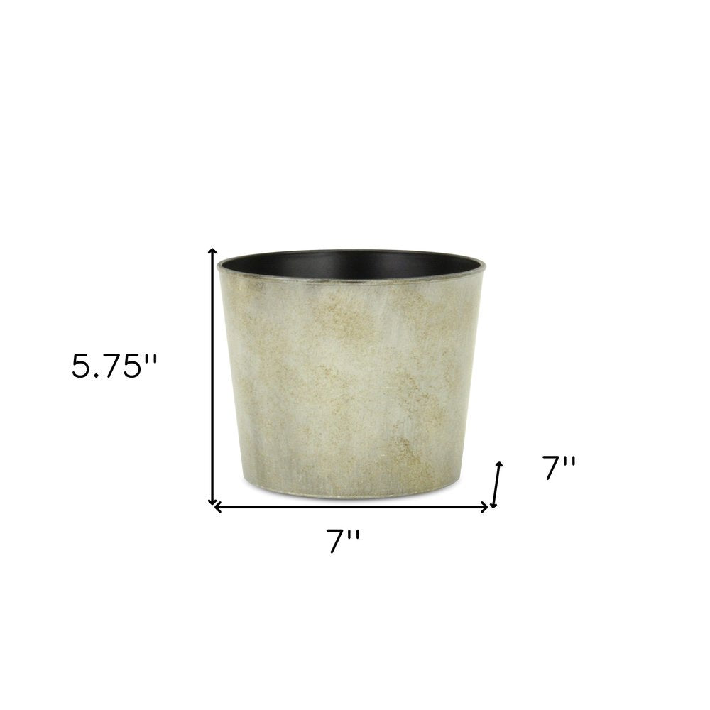 7" Gray Recycled Plastic Indoor Outdoor Round Pot Planter - 5.75" H x 7" W x 7" D on a white background