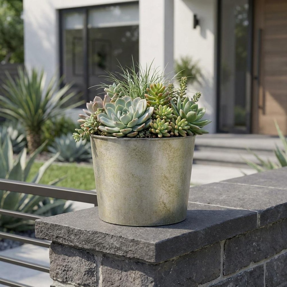 7" Gray Recycled Plastic Indoor Outdoor Round Pot Planter