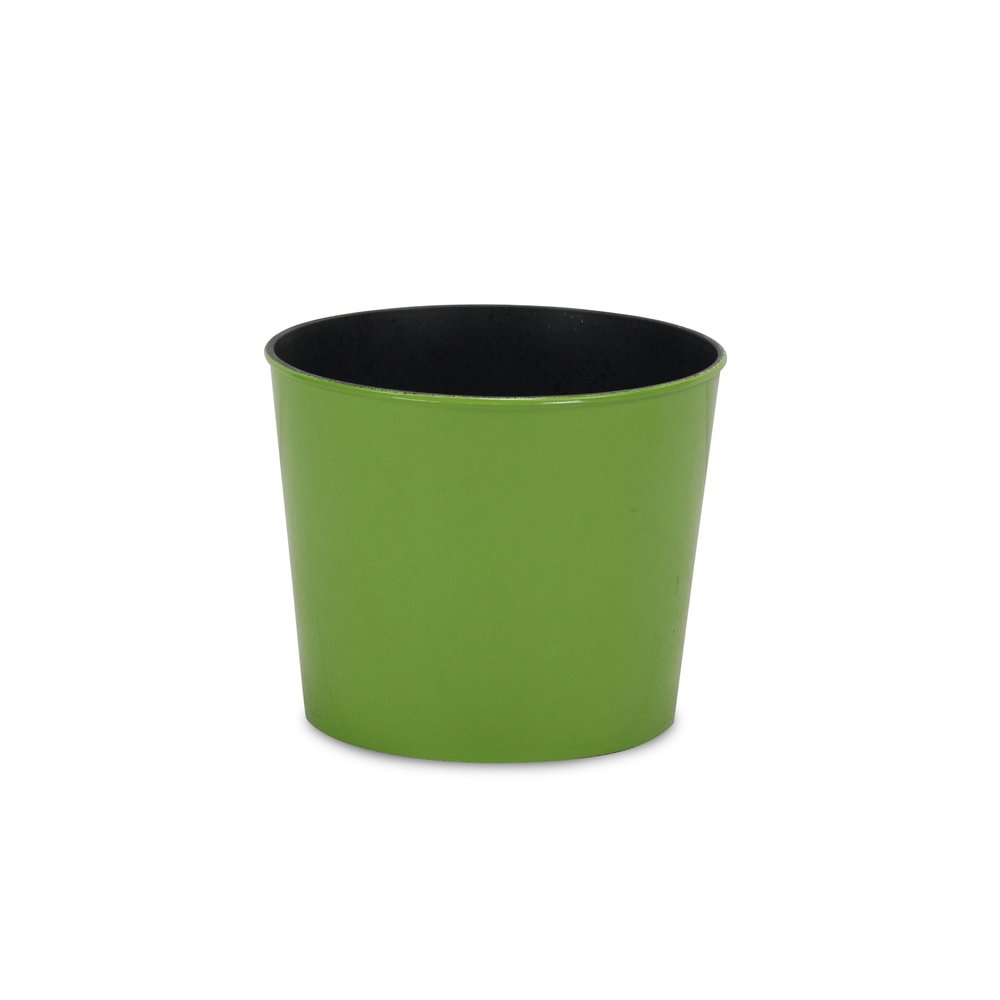 7" Lime Green Recycled Plastic Indoor Outdoor Round Pot Planter on a white background