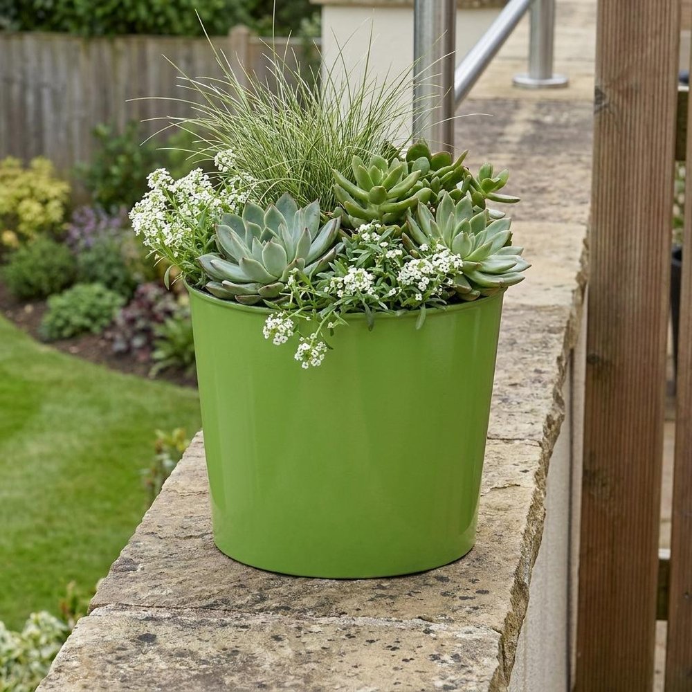 7" Lime Green Recycled Plastic Indoor Outdoor Round Pot Planter