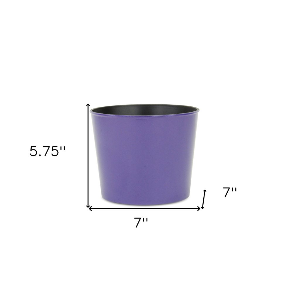 7" Navy Blue Recycled Plastic Indoor Outdoor Round Pot Planter on a white background