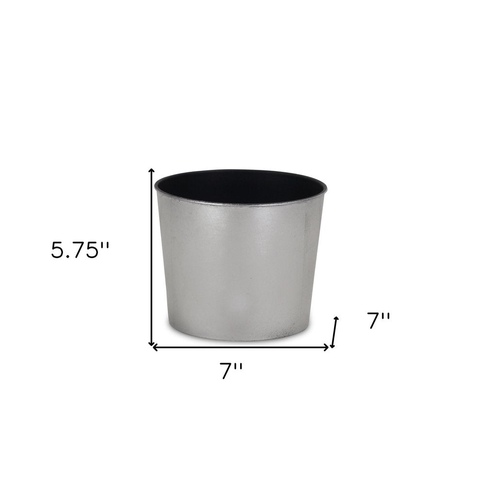 7" Silver Recycled Plastic Indoor Outdoor Round Pot Planter - 5.75" H x 7" W x 7" D on a white background