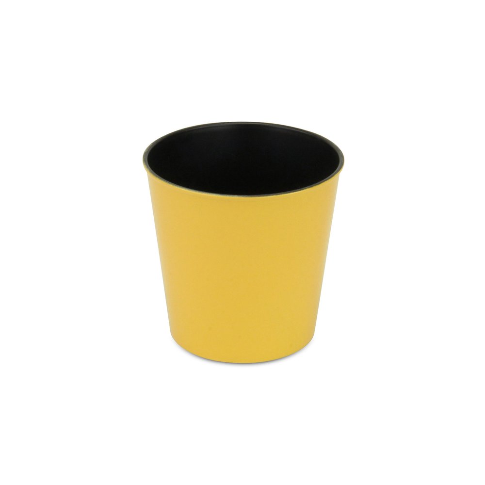 7" Yellow Recycled Plastic Indoor Outdoor Round Pot Planter on a white background