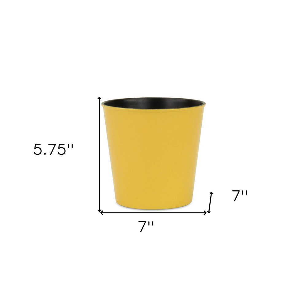 7" Yellow Recycled Plastic Indoor Outdoor Round Pot Planter on a white background