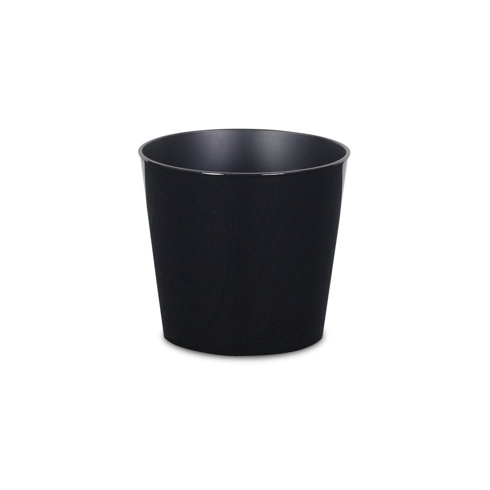 7" Black Recycled Plastic Indoor Outdoor Round Pot Planter on a white background