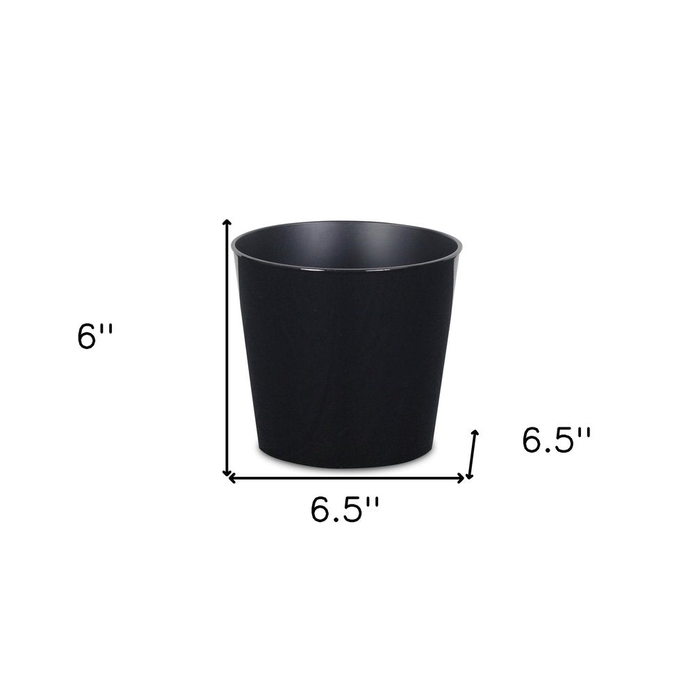 7" Black Recycled Plastic Indoor Outdoor Round Pot Planter on a white background