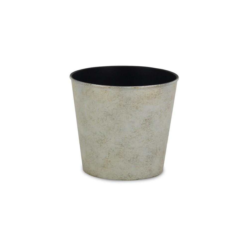 7" Silver Recycled Plastic Indoor Outdoor Round Pot Planter - SKU 488223 on a white background