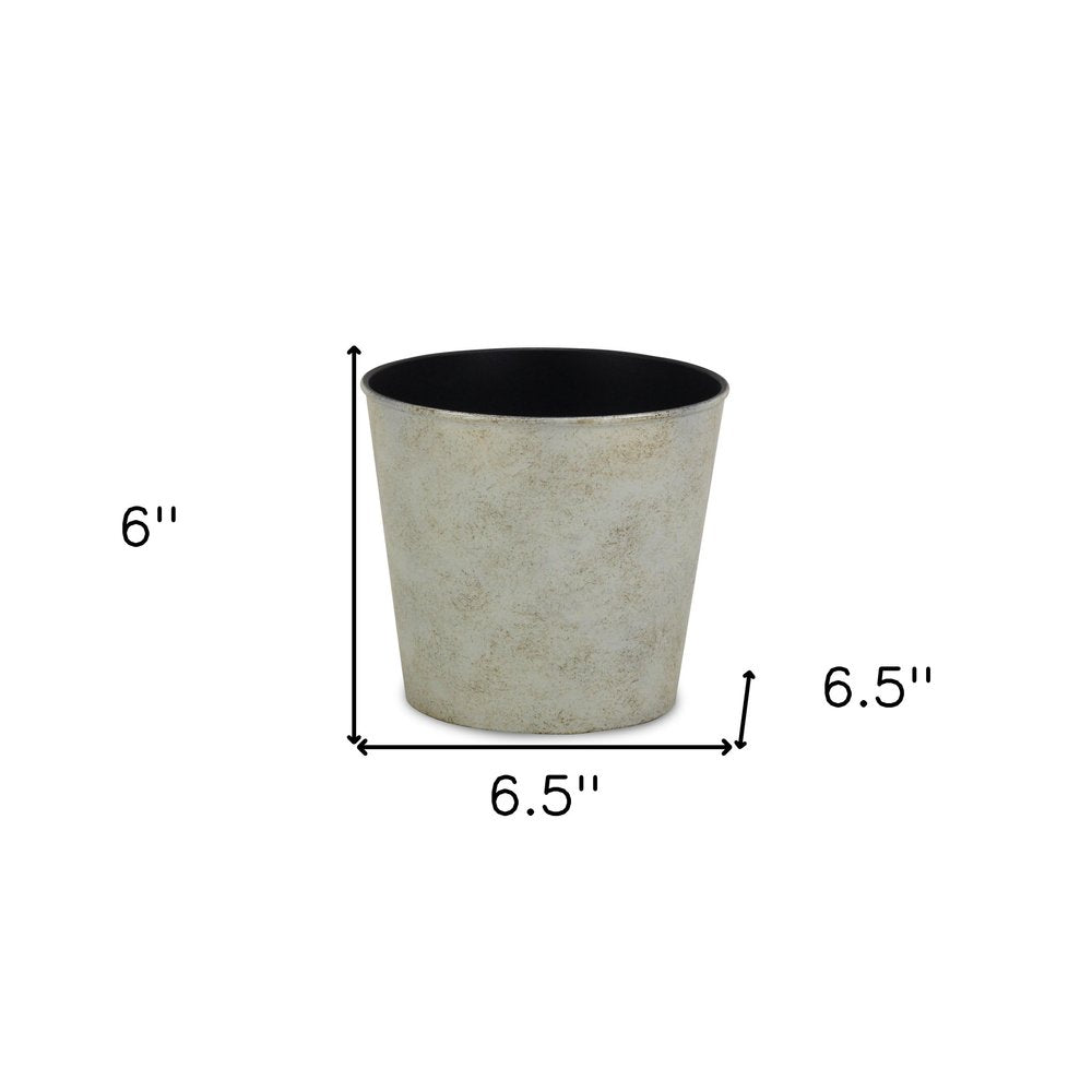 7" Silver Recycled Plastic Indoor Outdoor Round Pot Planter - SKU 488223 on a white background