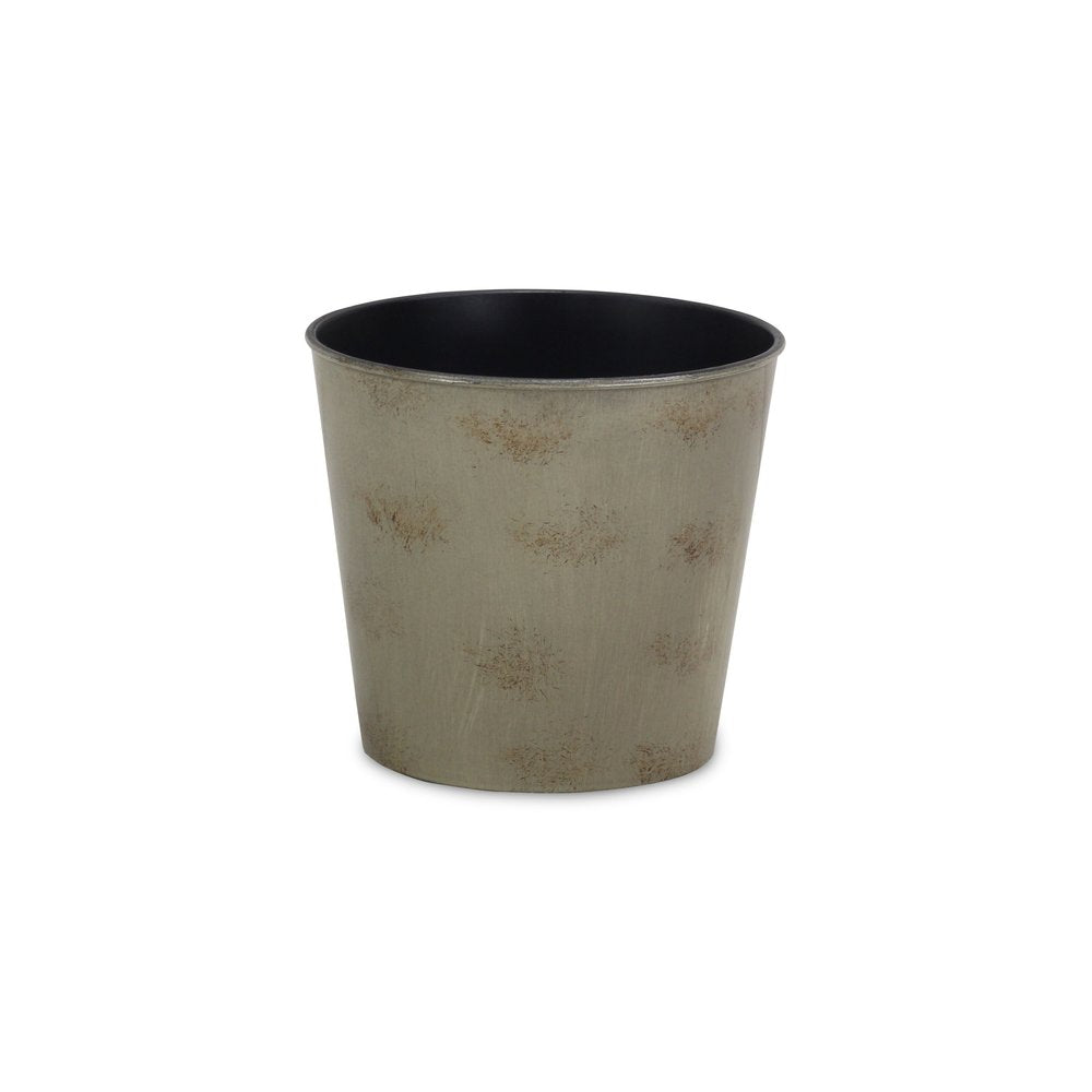 7" Gray Recycled Plastic Indoor Outdoor Round Pot Planter on a white background