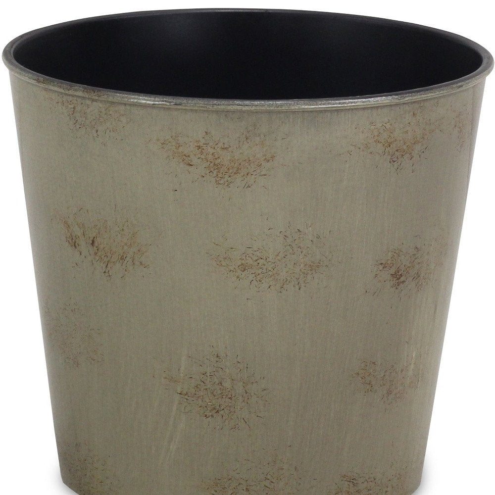 7" Gray Recycled Plastic Indoor Outdoor Round Pot Planter on a white background