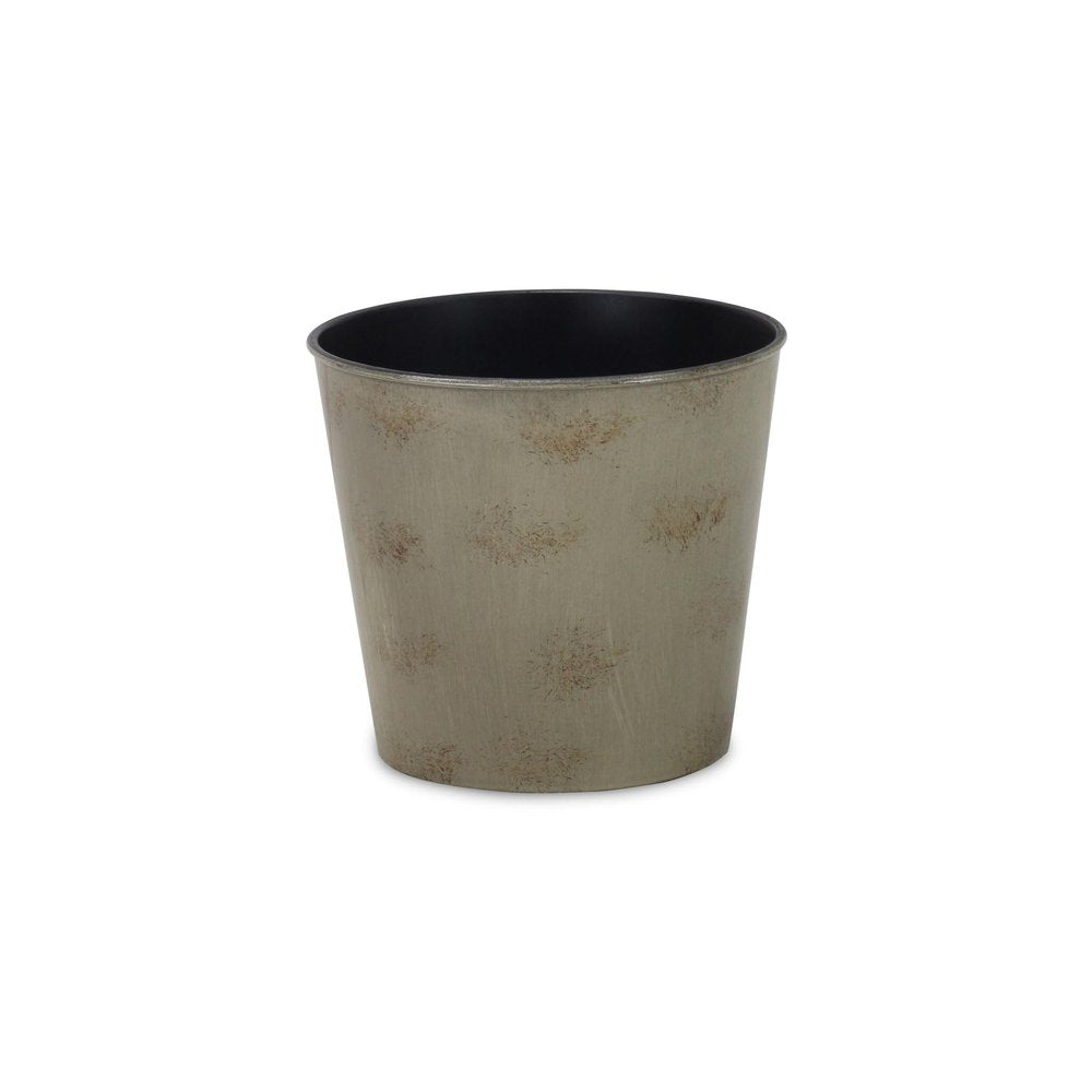 7" Gray Recycled Plastic Indoor Outdoor Round Pot Planter on a white background
