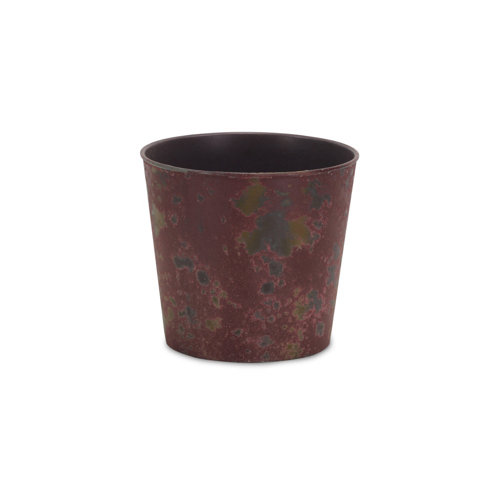 7" Red Recycled Plastic Indoor Outdoor Round Pot Planter on a white background