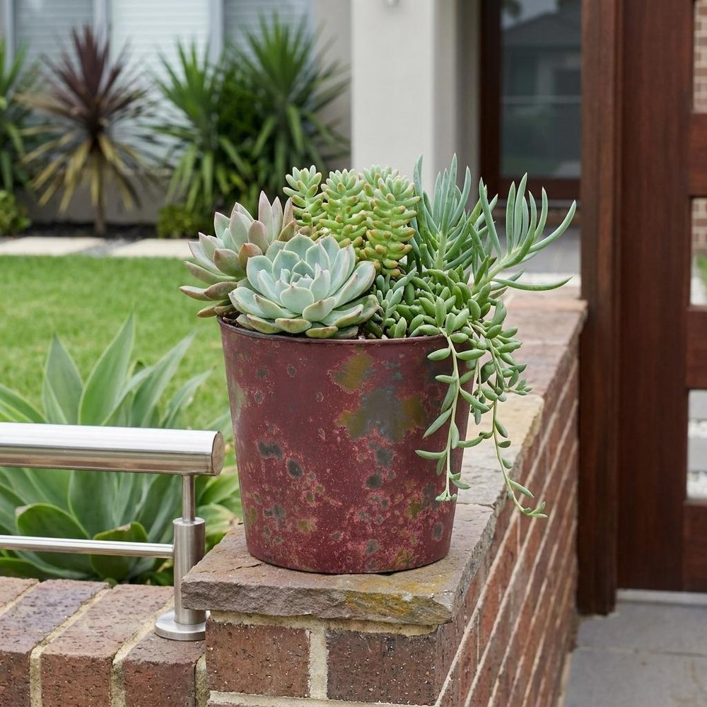 7" Red Recycled Plastic Indoor Outdoor Round Pot Planter