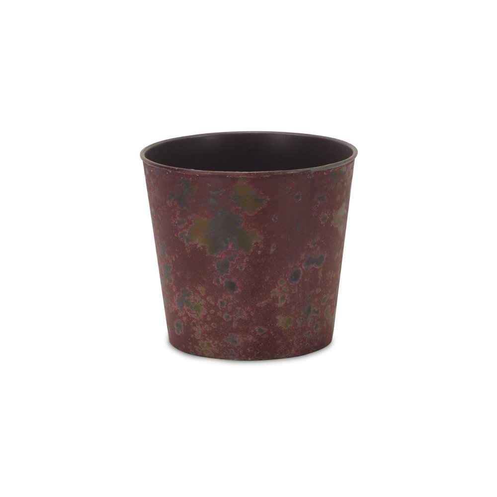 7" Red Recycled Plastic Indoor Outdoor Round Pot Planter on a white background