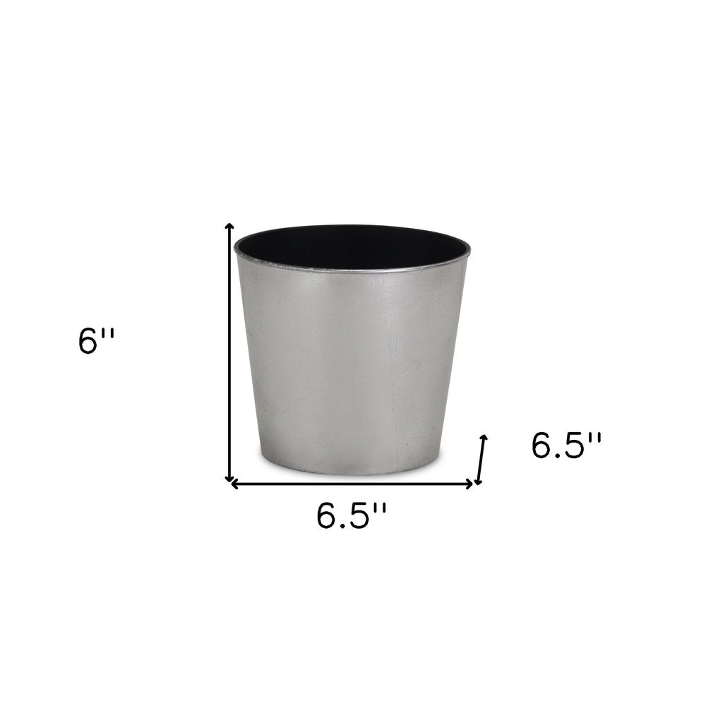 7" Silver Recycled Plastic Indoor Outdoor Round Pot Planter - SKU 488229 on a white background