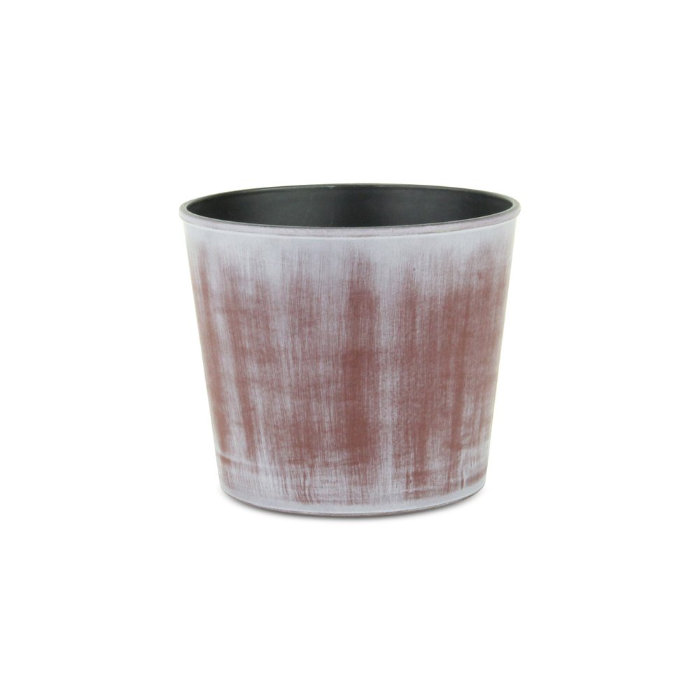 6" Brown and Ivory Textural Tone On Tone Recycled Plastic Indoor Outdoor Round Pot Planter. Outdoor planter isolated on a plain white background, showing a brown plastic surface.