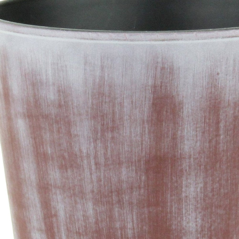 6" Brown and Ivory Textural Tone On Tone Recycled Plastic Indoor Outdoor Round Pot Planter. Outdoor planter in brown plastic.
